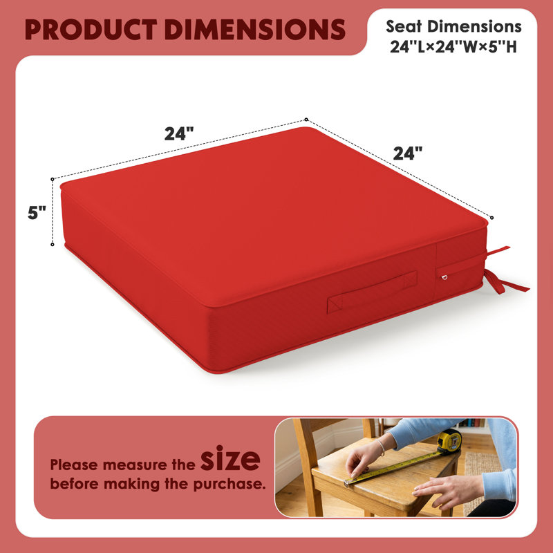 Wynee Outdoor Cushions 24X24x5 Outdoor Chair Cushions And Seat Cushions, Red, Set of 6