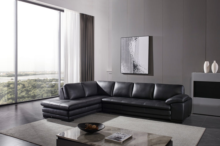124" Wide Leather Match Sofa & Chaise