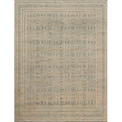 Wool Oriental Area Rug in Blue/Natural