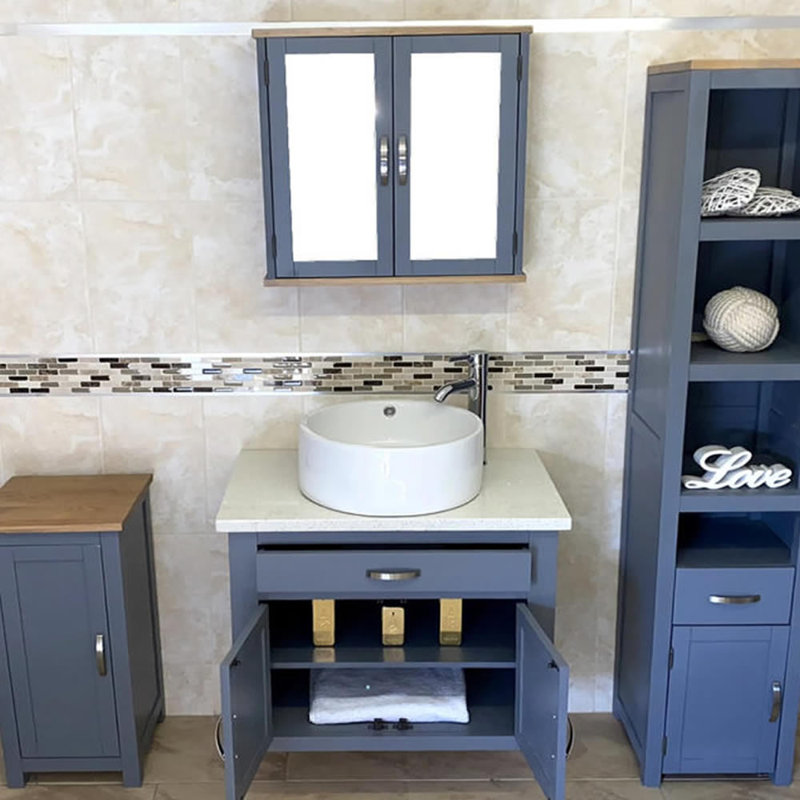 Bridgwater 750mm Single Bathroom Vanity with Vessel Stone Basin, White Quartz
