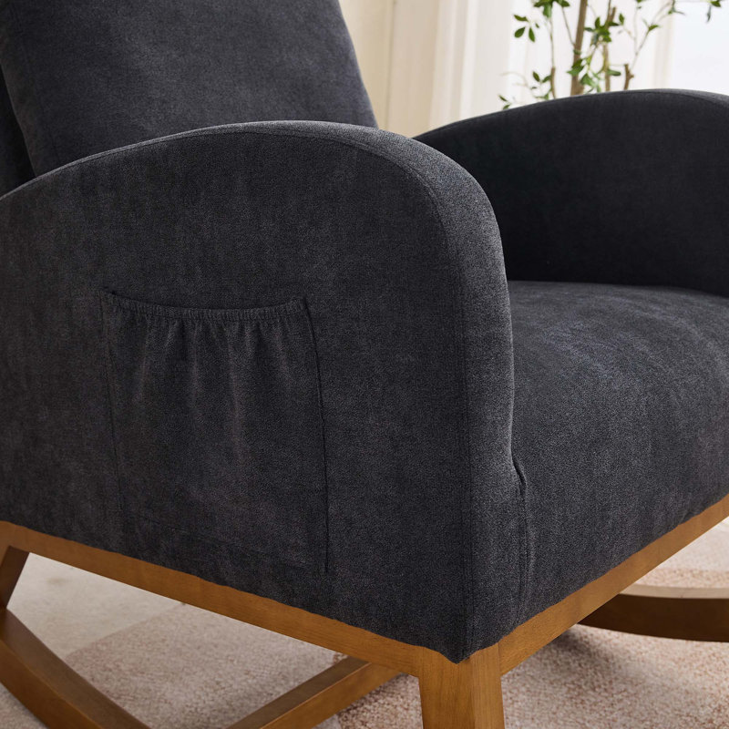 Chaise berçante à haut dossier de 27,2 po avec poche latérale pour salon / chambre à coucher, Noir