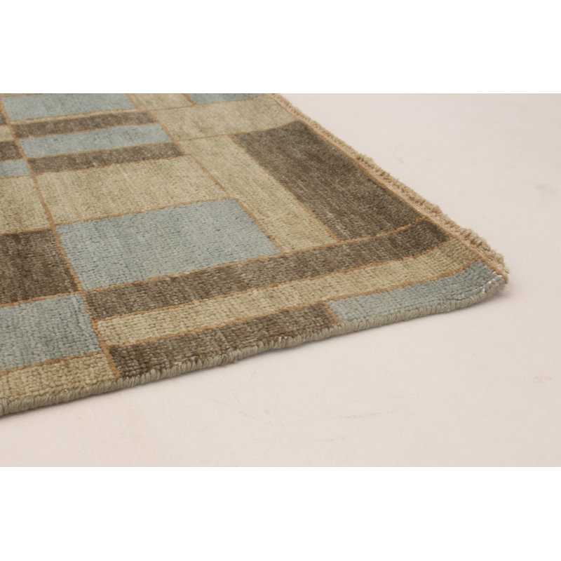 Tapis à main one-of-kind noué la 2010 ushak gris foncé/bleu clair/beige 4 pi 9 po x 7 pi en laine de 9 po Donahoe