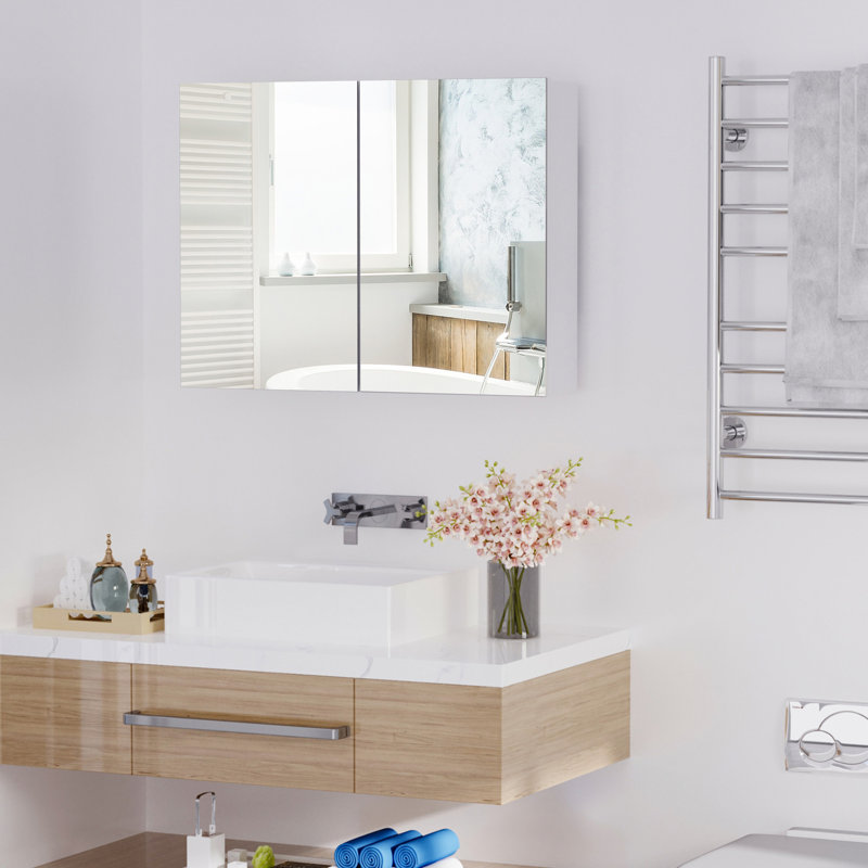 Double Door Bathroom Mirror Cabinetry - 31.5"X23.5", Style, Ample Storage Space, Quiet Hinge Function, White Cabinet With And Adjustable Shelves Modern Appeal, Large Capacity Storage, Hinges,