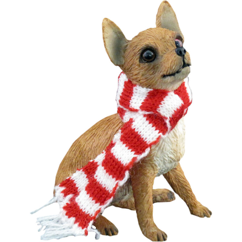 Tan Chihuahua Resin Christmas Ornament with Red Scarf