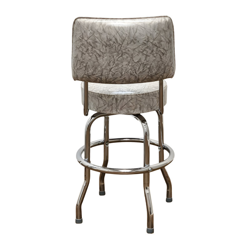 Retro Home Chrome Upholstered Swivel Counter And Bar Stool With Back, Gray, Bar Stool (30” Seat Height)