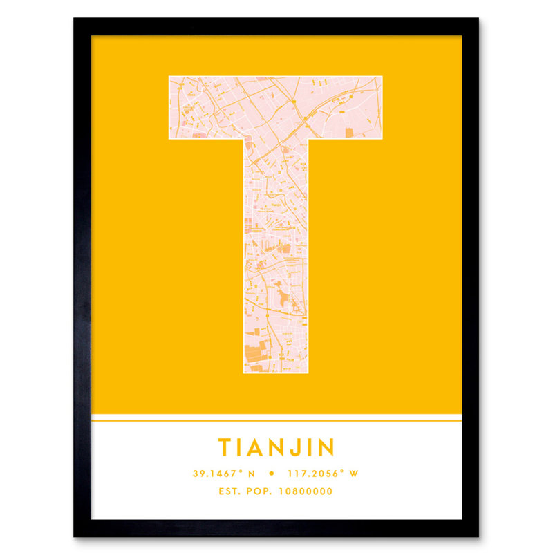 Tianjin City Map Tianjin Yellow - Single Picture Frame Typography