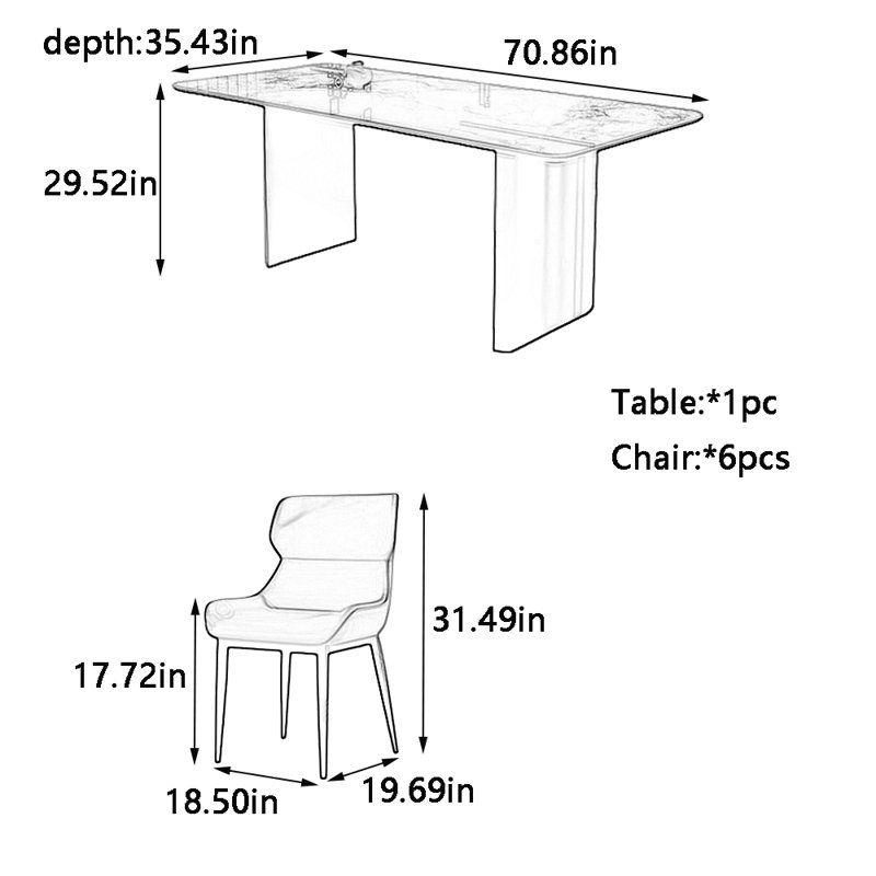Ensemble de table et de chaises simple et luxueux, H 29,52 po x L 70,86 po x l 35,43 po