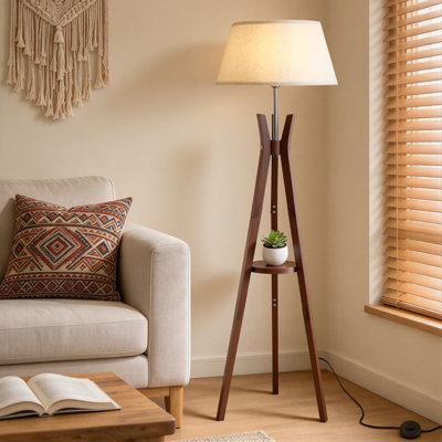 Lampe trépied Mid-Century en bambou avec plateau latéral
