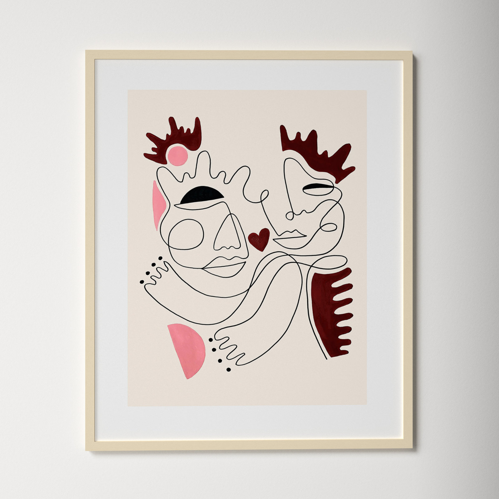 Love Yours Print by Shatha Al Dafai, 33.38" H x 27.38" W x 0.875" D, Natural Framed