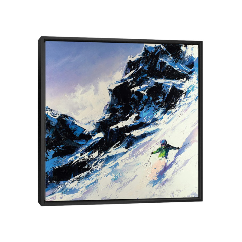 Fast Skier par - Toile tendue, Cadre noir, H 12 po x l 12 po x P 1,5 po