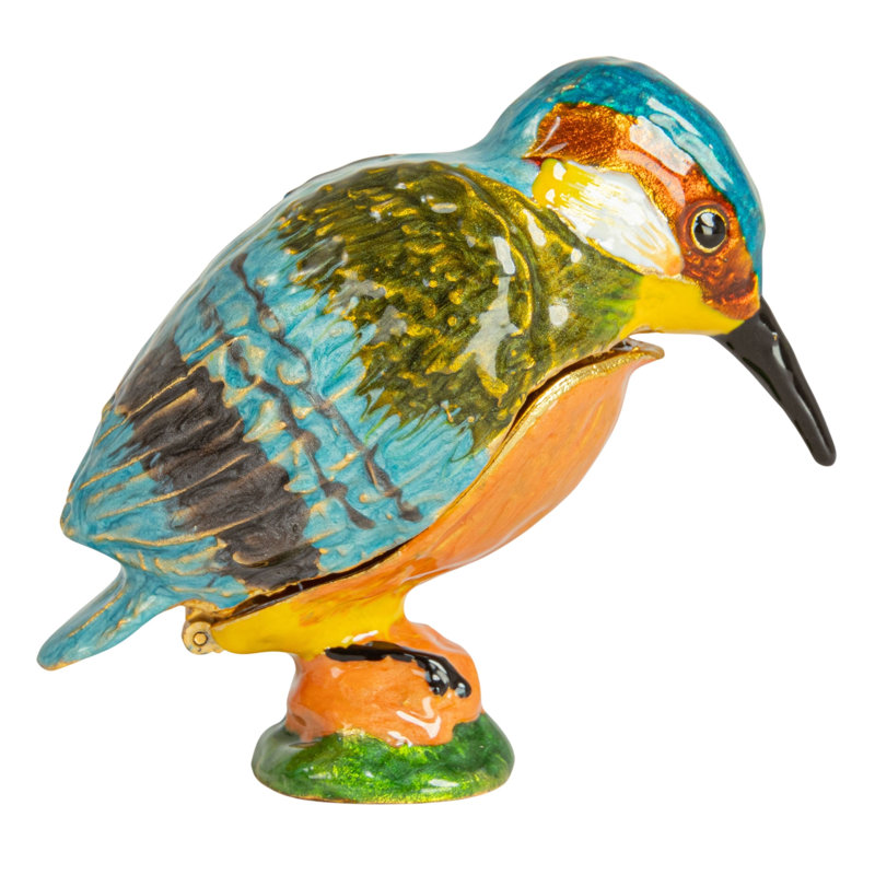 Multicolor Gold Enameled Metal Kingfisher Shaped Trinket Box
