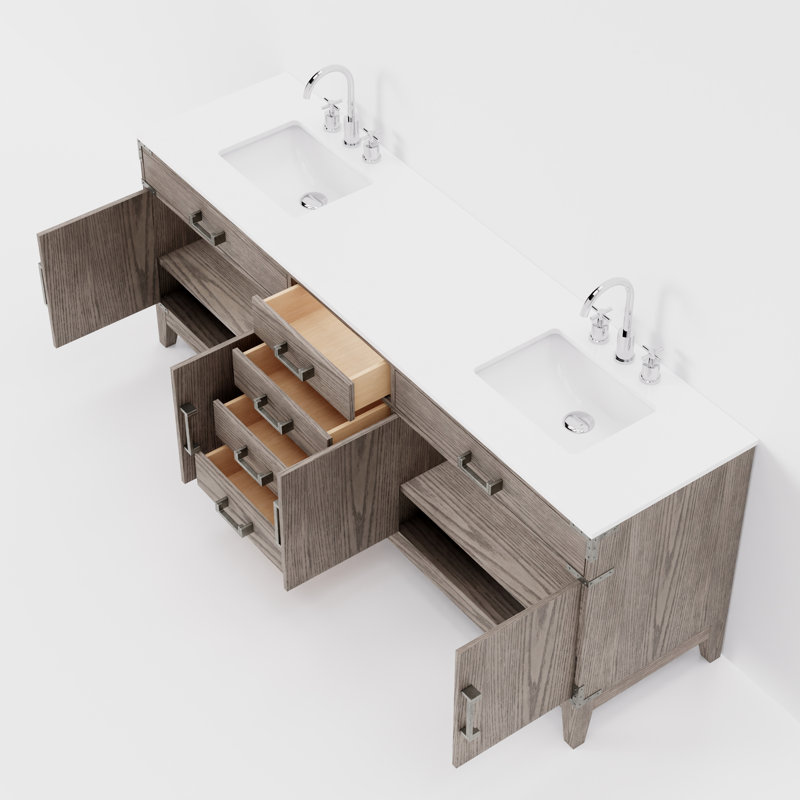 Ensemble de meuble-lavabo double 84 po x P 22 po Laurel, Chêne gris, Quartz blanc