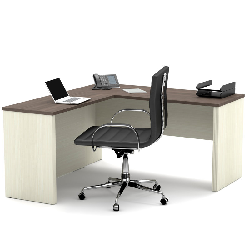 Bureau en L réversible Balendin, Chocolat blanc et Antigue