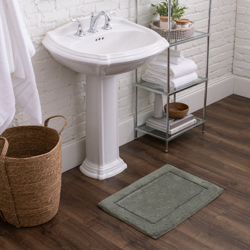 Kalb Solid Cotton Non Slip Machine Washable Bath Rug, Cool Grey, 17" W x 24" L