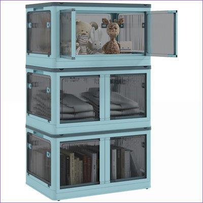 Bacs de rangement: Paquet de 3 pliables empilables avec couvercles Roues de 18 gallons | Bleu | Plastique