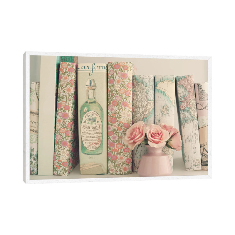 Floral Books by Caroline Mint - Print on Canvas, 152.5 cm H x 101.5 cm W, White Framed