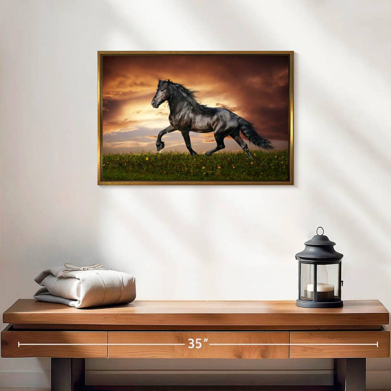 Cheval baroque, 19 po x 13 po, Cadre flottant doré