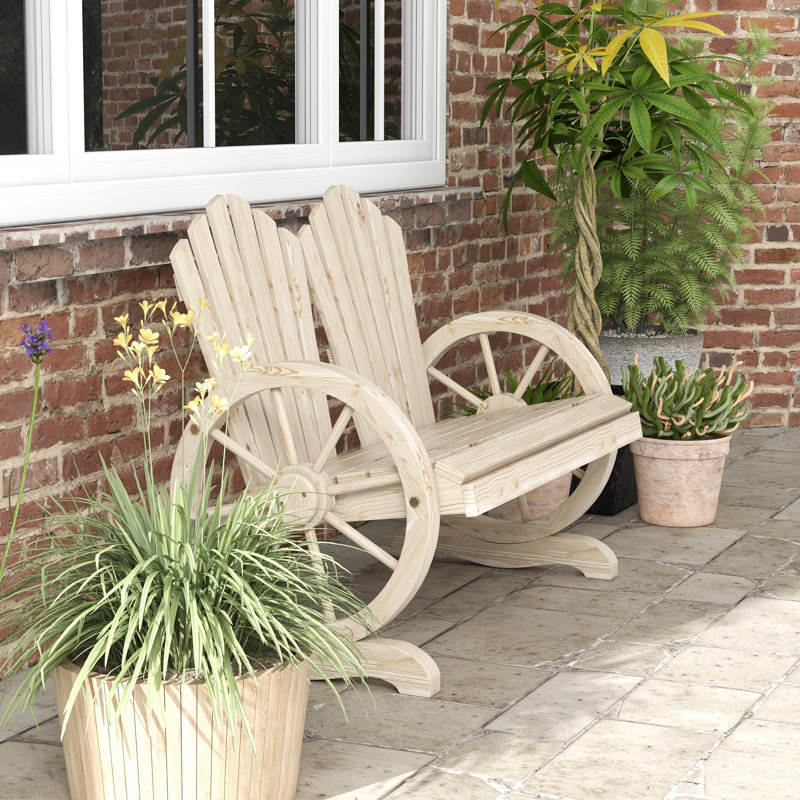 Hinkel 2 Seater Adirondack Garden Bench Comfortable Natural Wood Finish