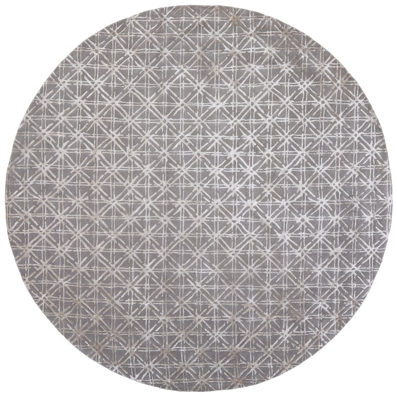 Tapis mauve touffeté à la main à motif géométrique Alusine, Rond 10 pi