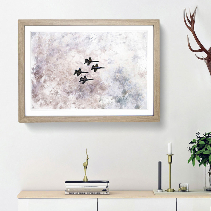 Colourful Jets in Flight in Abstract - Picture Frame Graphic Art Print, 62cm H x 87cm W x 2cm D, Oak Framed