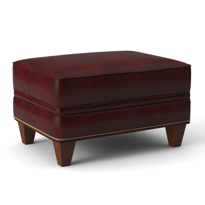 Taraval Ottoman, Corinthian Cherry Genuine Leather, New Classiques, French Natural