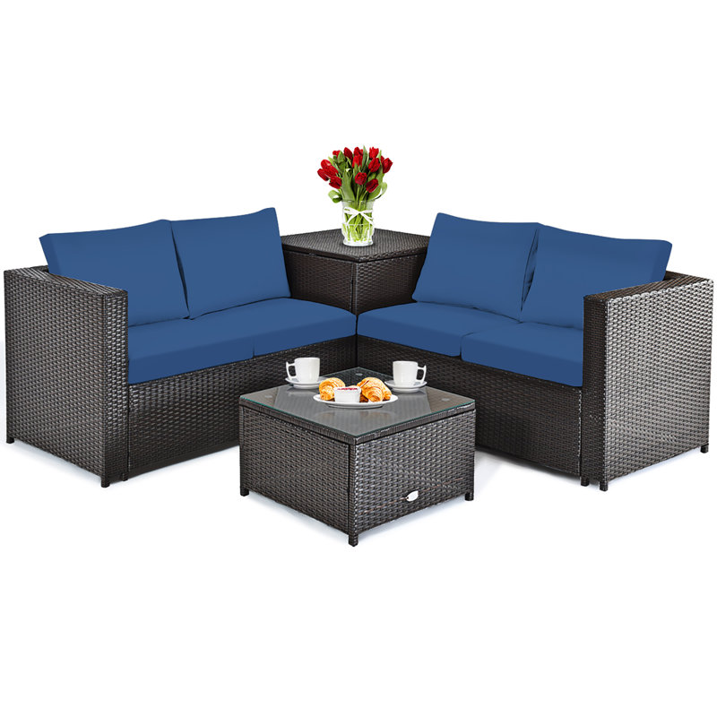 Saraiyah 4 - Person Patio Conversation Set with Cushions, Navy