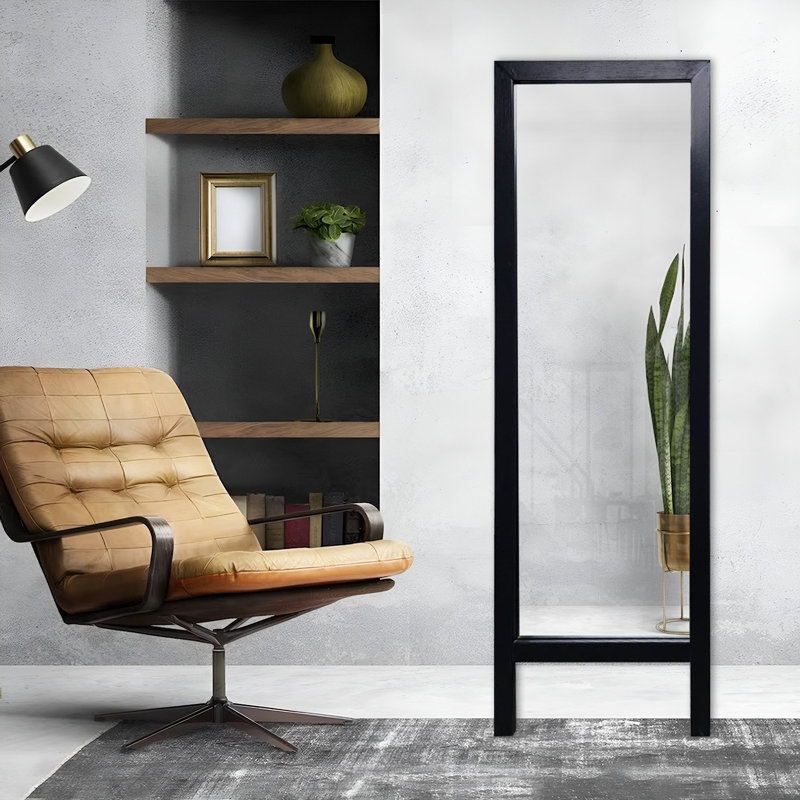 Miroir Elegant Cheval, noir | Cadre 100% bois massif, 1,6 x 4,8 pi | Épaisseur du miroir: 0,16 po | Conception à fixation murale | Style moderne et moderne pour chambre à coucher et vestiaire | Parfait pour une décoration intérieure élégante