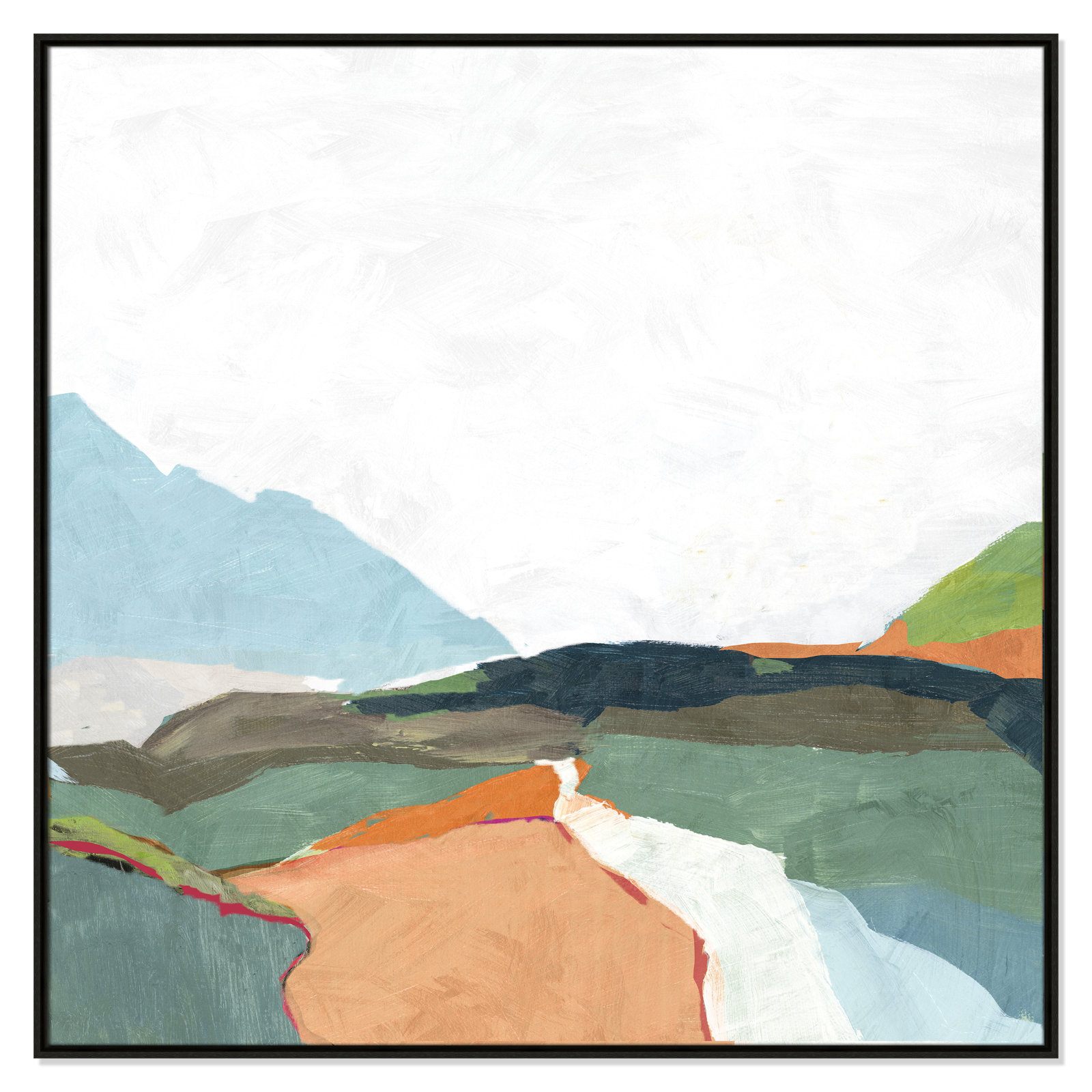 April Morning - Floater Frame Painting on Canvas, 17.5" H x 17.5" W, White