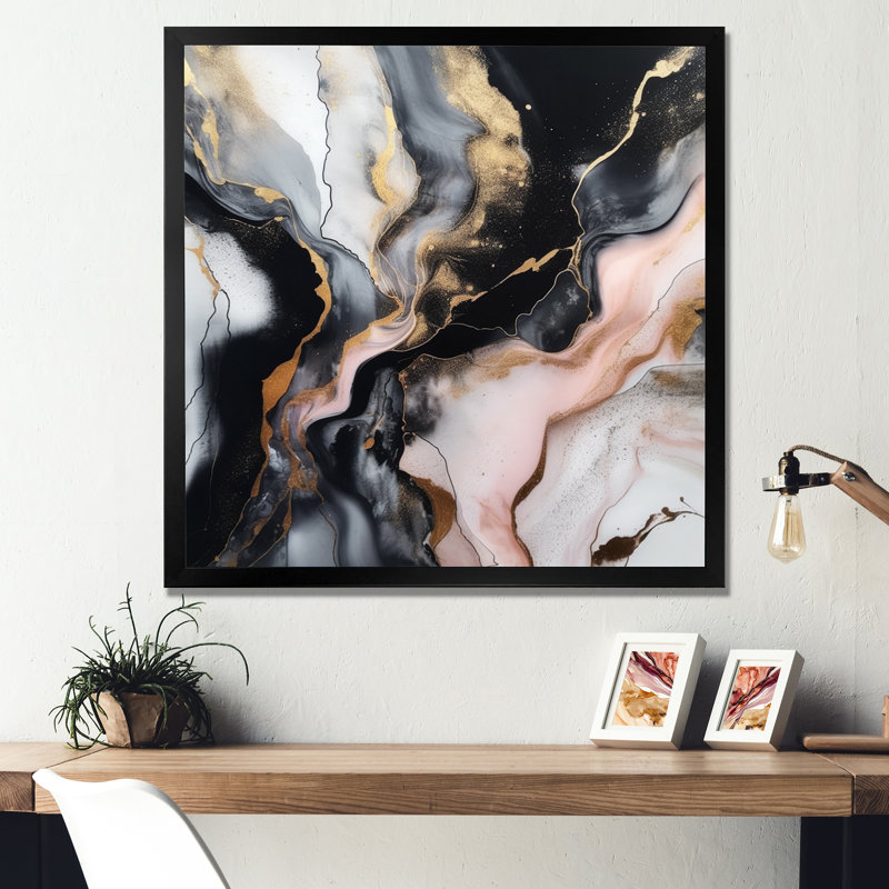 Marbre noir texturé texturé sur toile marbrée abstraite, Cadre photo noir, H 16 po x l 16 po x P 1 po