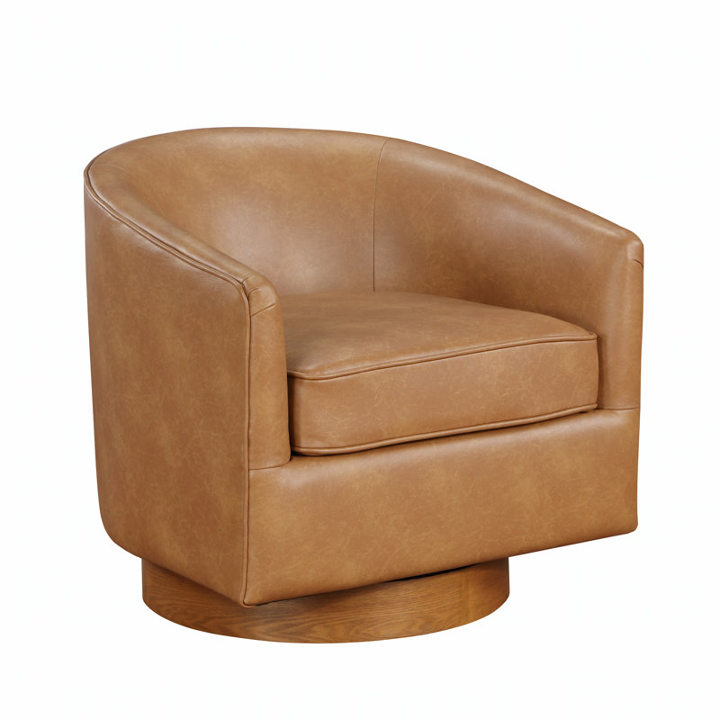 Fauteuil demi-tonneau pivotant en similicuir Saddle, Brun