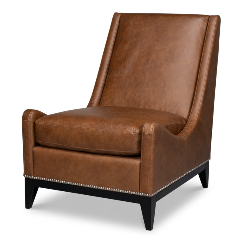 Brandy Upholstered Armchair, Dark Brown Genuine Leather