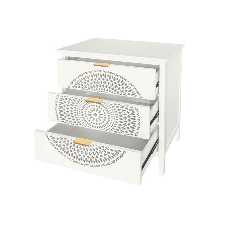 Huertas 31.5'' W 3 - Drawer Dresser, Beige