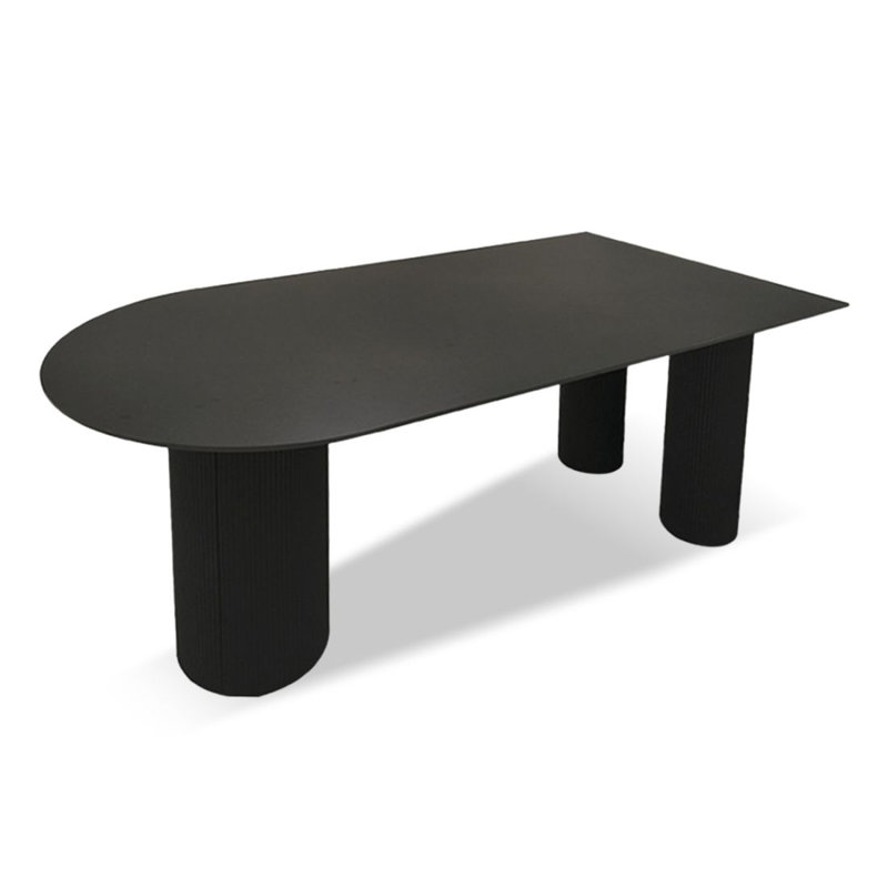 Table de salle à manger noire demi-ronde en pierre frittée, 29.53”H x 70.87”L x 31.5”W