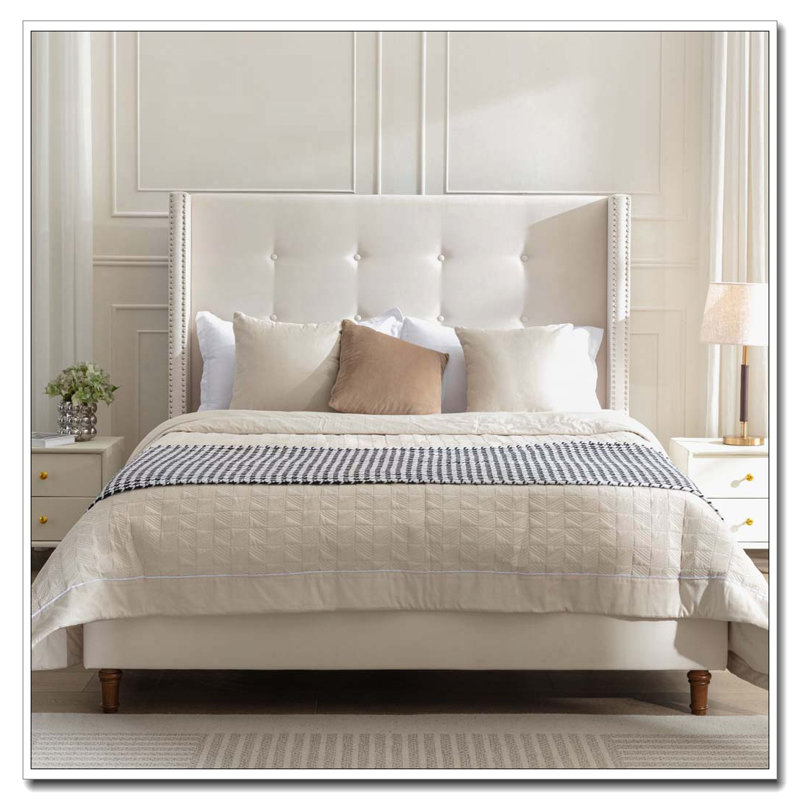 Lit tapissier Tall, Ivoire ivoire, Grand lit
