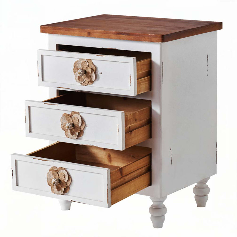 3-Drawer Storage Side Table, Antique White
