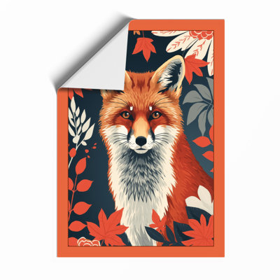 Fox in Botanical Frame Boho - Framed Print