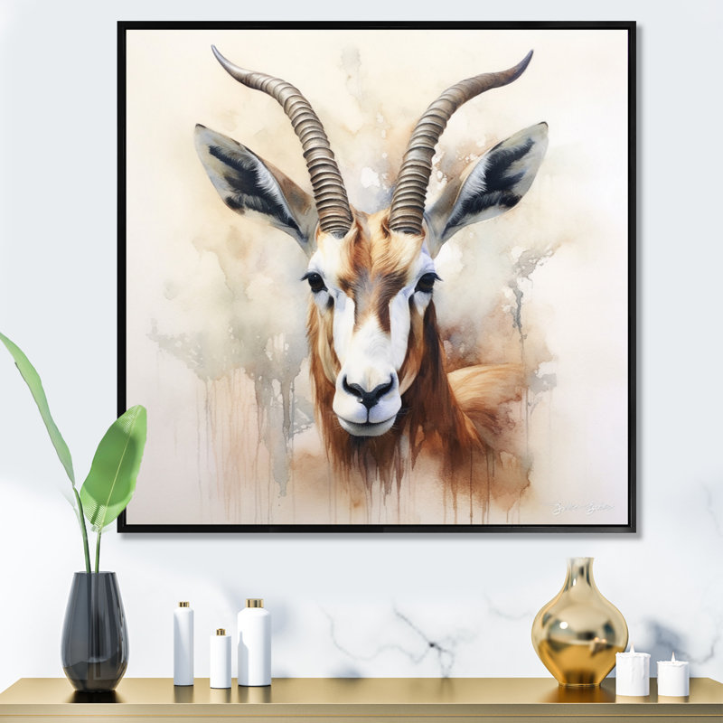 «Graceful Antelope VII» sur toile, Cadre flottant noir, H 16 po x l 16 po x P 1 po