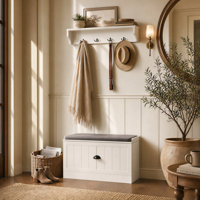Hall Tree With Bench And Metal Hooks