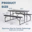 Ensemble de table de pique-nique pliable gris avec bancs, table de salle à manger en plastique grain de bois avec structure en acier, table de pique-nique portable pliable pour patio, cour, camping, parc, sièges 6