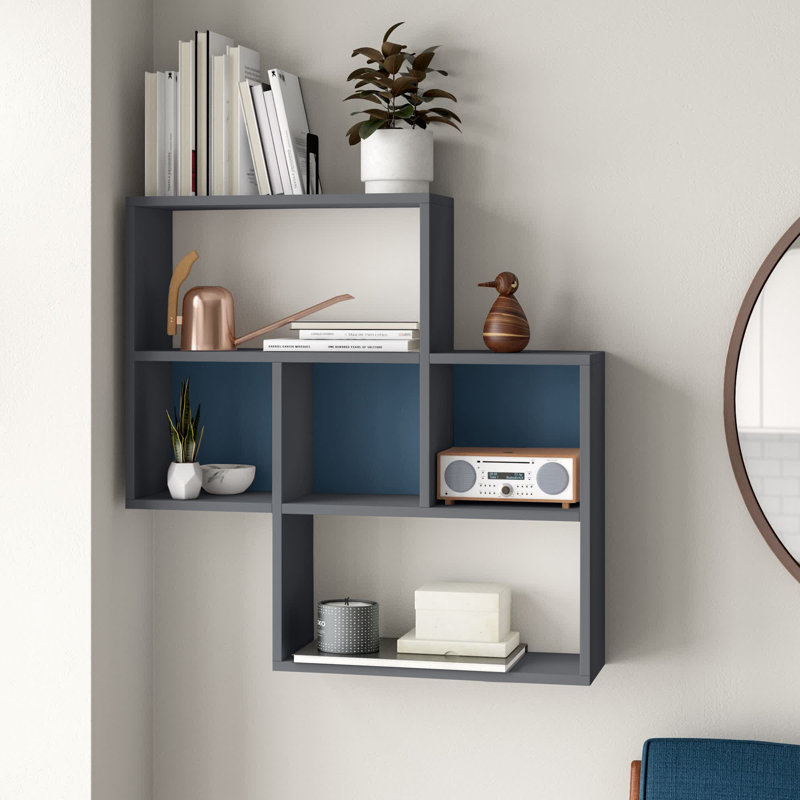 Charlesworth 3 Piece Square Floating Shelf, Anthracite/Turquoise