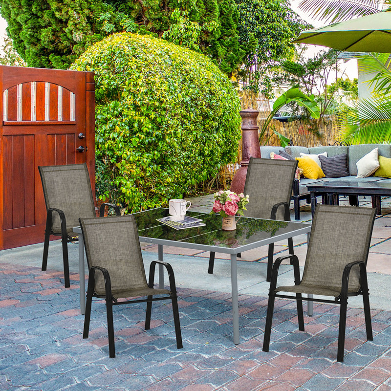 Niru 4 Pieces Garden Chairs Stackable with High Backrest Mixed Brown
