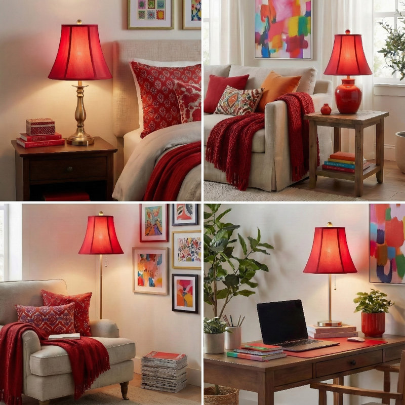 Abat-jour de base Royal Designs, Inc., H 11,5 po x l 14 po x P 14 po, Rouge