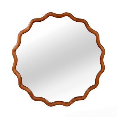 30 inch Wavy Round Solid Wood Frame Decorative Mirror