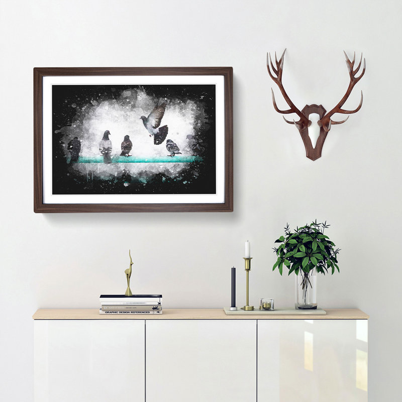 Pigeons - Picture Frame Graphic Art Print, Walnut Framed, 24cm H x 33cm W x 2cm D