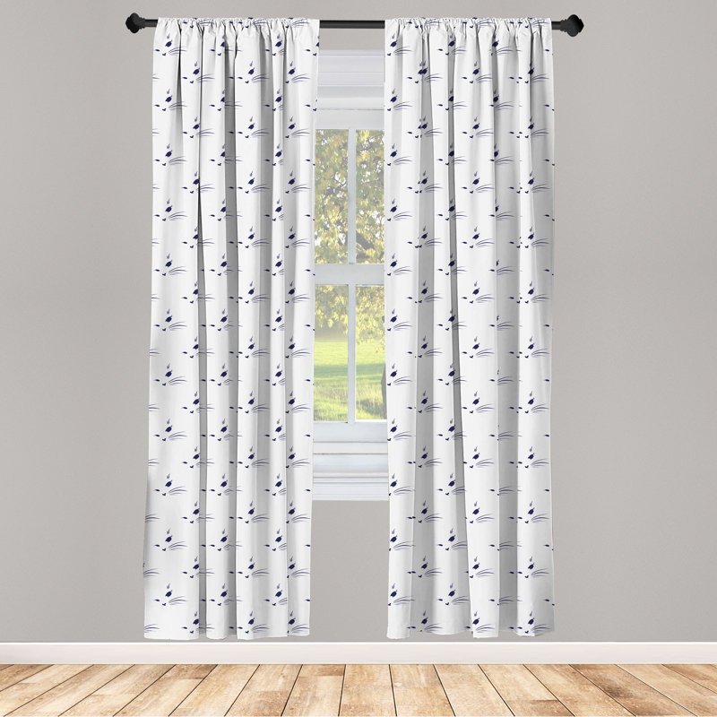 Rideaux à 4 panneaux East Urban Home Cat, motif de moustaches, blanc indigo, L 56 po x L 63 po