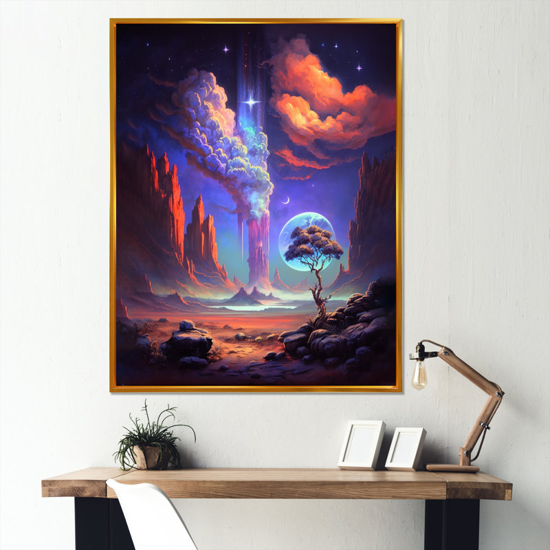 «Fantasy Desert Dunes Landscape I», reproduction sur toile, H 32 po x l 24 po x P 1 po, Or