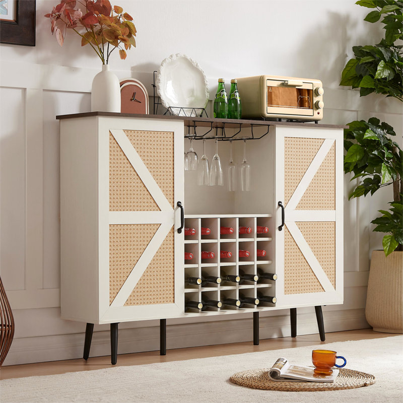Rangement pour bouteilles de vin avec support en verre et tablettes amovibles