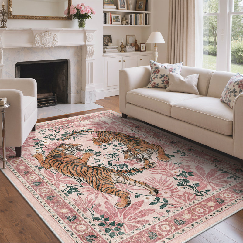 Tapis rose lavable avec envers antidérapant Gemini, Rose, Rectangle 6 pi x 9 pi