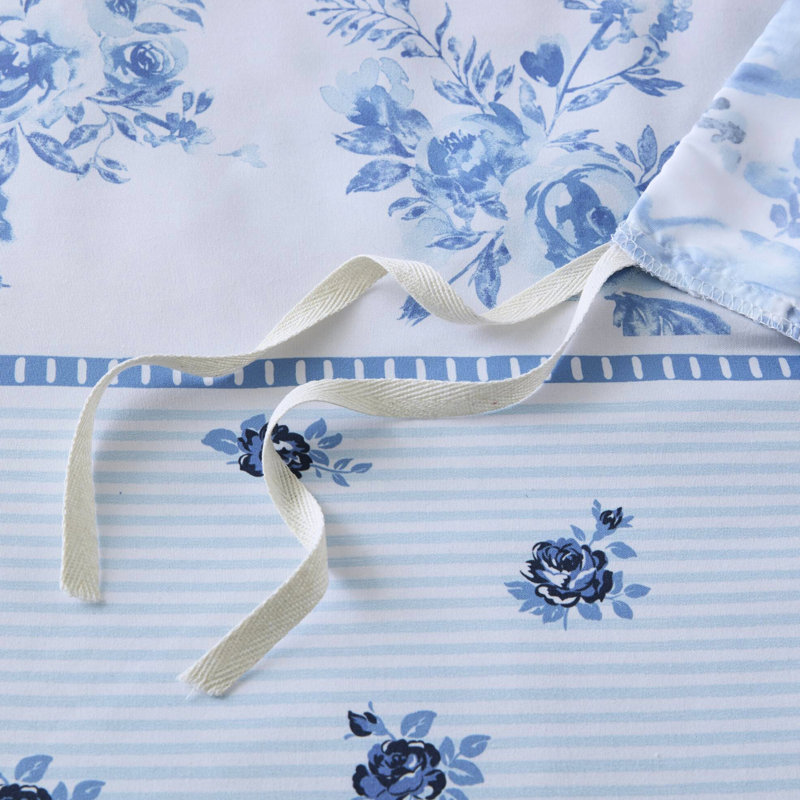 Housse de couette simple / simple TG avec rayures florales bleues, microfibre, literie en microfibre rayée lavable, fermeture à boutons, lavable, 2 taies décoratives incluses