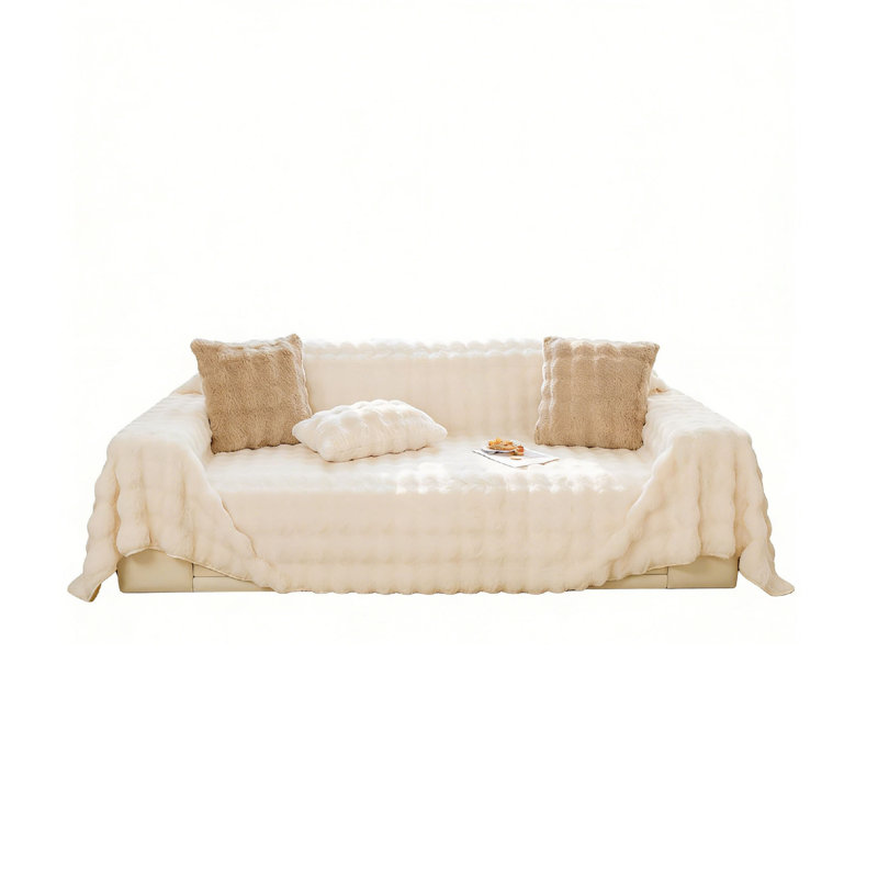 Fabric Box Cushion Sofa Slipcover, White, 180 cm H x 300 cm W x 1 cm D